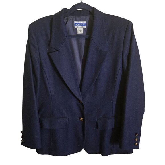 Pendleton 100% Virgin Wool Navy Blue Classic 2 Crested Button Blazer Size 12 - Picture 1 of 6